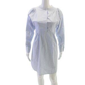 Ermanno Scervino Women Shirt Dress Blue Striped Cotton Long Sleeve Size 40